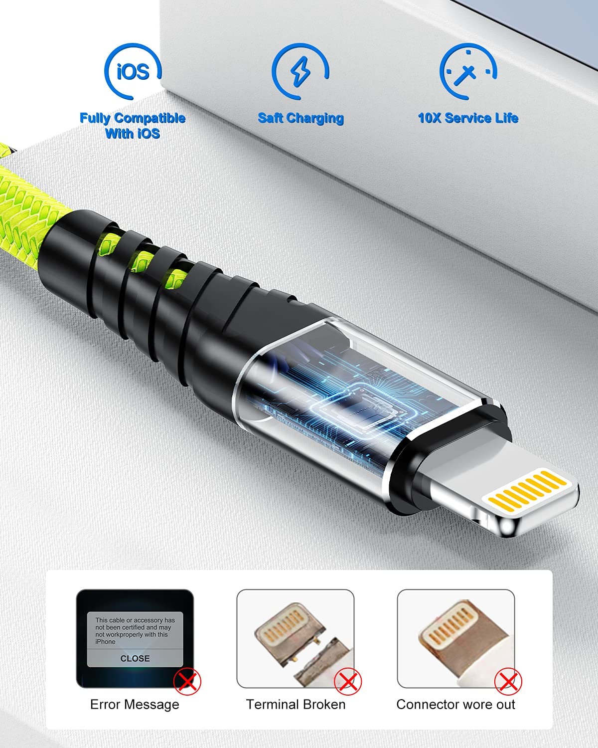Long Iphone Charger 10Ft,2Pack 10 Feet Lightning Cables,Nylon Braided Data Sync Long 10 Feet Iphone USB Charging Cable Cord for Iphone 11 Case/11 Pro / 11 Pro Max/Xs/Xs Max/Xr/X/8,Ipad,Light Green