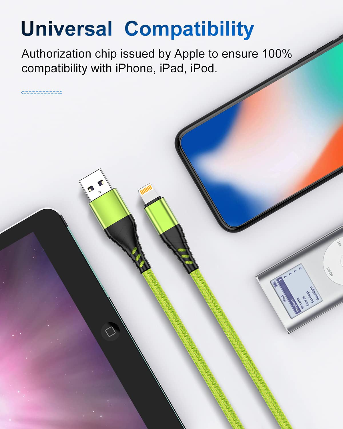 Long Iphone Charger 10Ft,2Pack 10 Feet Lightning Cables,Nylon Braided Data Sync Long 10 Feet Iphone USB Charging Cable Cord for Iphone 11 Case/11 Pro / 11 Pro Max/Xs/Xs Max/Xr/X/8,Ipad,Light Green